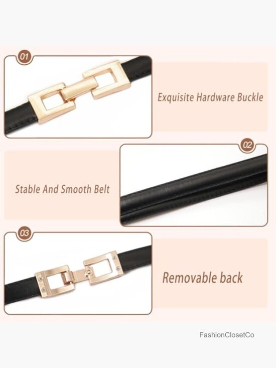 PU Leather Skinny Thin Waist Belt for Dresses with Gold Buckle main image 6